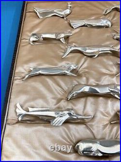 12 portes couteaux CHRISTOFLE GALLIA métal argenté SANDOZ art déco animal TBE