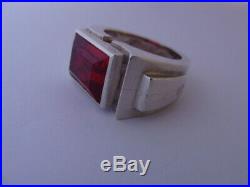 16grS SUBLIME BAGUE TANK ANCIENNE ART DECO 1940 ARGENT RUBIS RING SILVER TDD 56