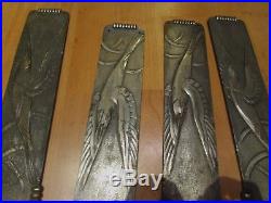 2 paires de plaques de propreté epoque art deco 1930 en bronze argenté oiseaux