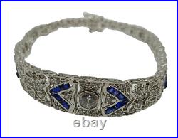 4Ct Rond Simulé Saphir et Diamant Art Déco Bracelet 925 Argent Sterling