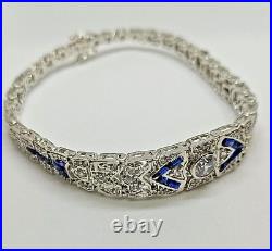 4Ct Rond Simulé Saphir et Diamant Art Déco Bracelet 925 Argent Sterling