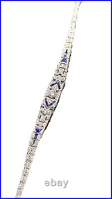 4Ct Rond Simulé Saphir et Diamant Art Déco Bracelet 925 Argent Sterling