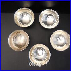 5 bols récipients coupelles métal argenté vintage art-déco table design N2179