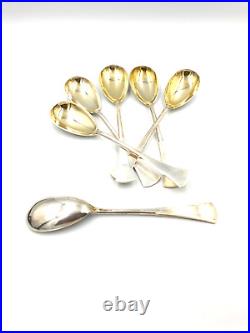 6 Cuillères Dessert Art Déco en Argent 800 IN Vermeil Antique Vintage Ans'30