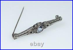 835 Argent Antique Art Déco Broche Bleu Spinelle