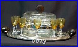 AA 1930 rare service à biscuits cristal plateau métal argenté 10 verres art déco