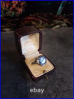 ANCIENNE BAGUE ART DECO ARGENT MASSIF AIGUE-MARINE Saphir Bleu BIJOU VINTAGE