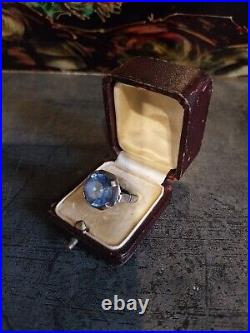 ANCIENNE BAGUE ART DECO ARGENT MASSIF AIGUE-MARINE Saphir Bleu BIJOU VINTAGE