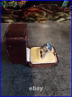 ANCIENNE BAGUE ART DECO ARGENT MASSIF AIGUE-MARINE Saphir Bleu BIJOU VINTAGE