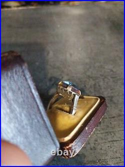 ANCIENNE BAGUE ART DECO ARGENT MASSIF AIGUE-MARINE Saphir Bleu BIJOU VINTAGE