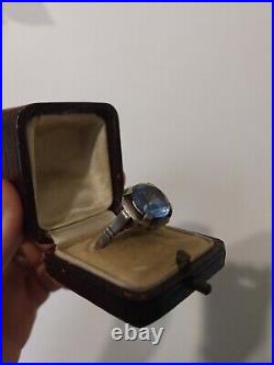 ANCIENNE BAGUE ART DECO ARGENT MASSIF AIGUE-MARINE Saphir Bleu BIJOU VINTAGE