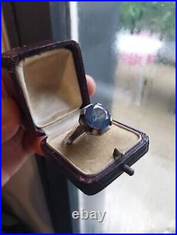 ANCIENNE BAGUE ART DECO ARGENT MASSIF AIGUE-MARINE Saphir Bleu BIJOU VINTAGE