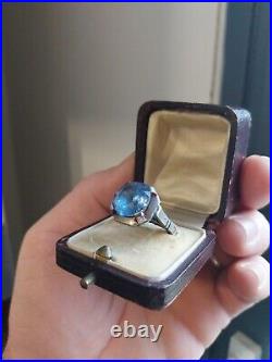 ANCIENNE BAGUE ART DECO ARGENT MASSIF AIGUE-MARINE Saphir Bleu BIJOU VINTAGE