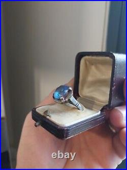 ANCIENNE BAGUE ART DECO ARGENT MASSIF AIGUE-MARINE Saphir Bleu BIJOU VINTAGE