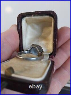 ANCIENNE BAGUE ART DECO ARGENT MASSIF AIGUE-MARINE Saphir Bleu BIJOU VINTAGE