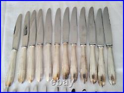 Ancien Coffret De 24 Couteaux Art Déco Métal Argenté