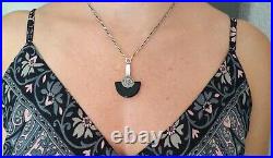 Ancien Collier Art Déco Argent Massif Onyx Marcassites