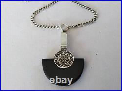 Ancien Collier Art Déco Argent Massif Onyx Marcassites