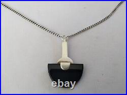 Ancien Collier Art Déco Argent Massif Onyx Marcassites