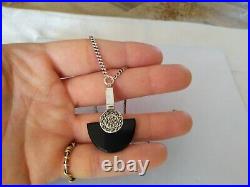 Ancien Collier Art Déco Argent Massif Onyx Marcassites