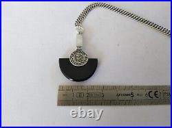 Ancien Collier Art Déco Argent Massif Onyx Marcassites