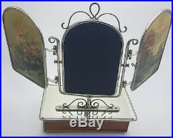 Ancien Rare Miroir Triptyque Vénitien Art Déco Coiffeuse Tiroir Antique Mirror
