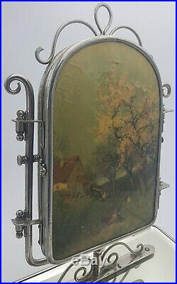 Ancien Rare Miroir Triptyque Vénitien Art Déco Coiffeuse Tiroir Antique Mirror