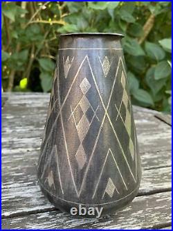Ancien Vase Metal Argente Luc Lanel Christofle Art Deco Design Dinanterie