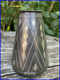 Ancien Vase Metal Argente Luc Lanel Christofle Art Deco Design Dinanterie