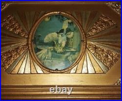 Ancien grand Trumeau grand miroir mural français Art Déco 1930, Argent, Or