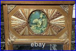 Ancien grand Trumeau grand miroir mural français Art Déco 1930, Argent, Or