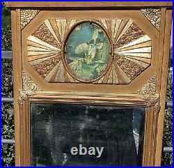 Ancien grand Trumeau grand miroir mural français Art Déco 1930, Argent, Or