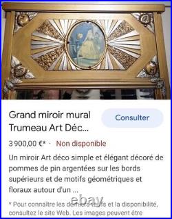 Ancien grand Trumeau grand miroir mural français Art Déco 1930, Argent, Or