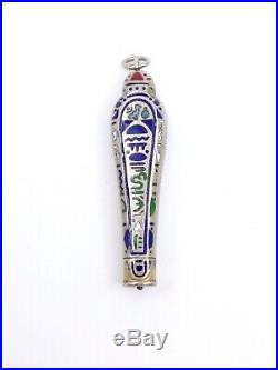 Ancien porte crayon argent émaillé égyptien sarcophage Art deco Pendentif (2)