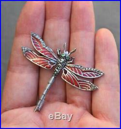 Ancienne Broche Argent Émaillé Art Déco Libellule Enamel Silver Brooch Dragonfly