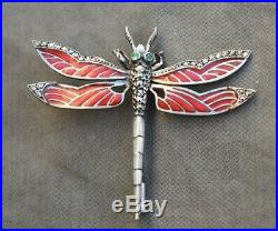 Ancienne Broche Argent Émaillé Art Déco Libellule Enamel Silver Brooch Dragonfly
