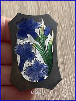 Ancienne Broche En Argent Massif créateur Art Nouveau Déco Fleurie Emaux Émaillé