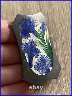 Ancienne Broche En Argent Massif créateur Art Nouveau Déco Fleurie Emaux Émaillé