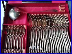 Ancienne Ménagère Art Déco 37 Pièces en Argent Plaqué Coffret avec Poignée