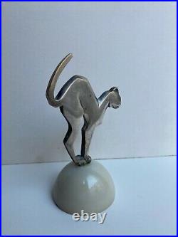 Ancienne statue bronze argenté animalier chat Art Deco style Sandoz socle marbre