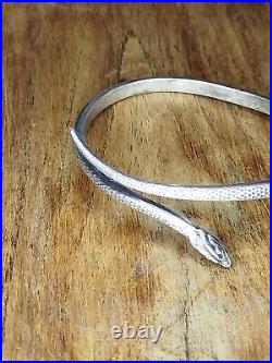 Art Déco Bracelet jonc argent massif Serpent Poinçon crabe 1930