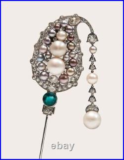 Art Déco Dangle Pearl Jabot Pin Broche Cubique Zircone 925 Argent Bijoux