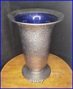 Art Déco Suisse Verrerie St-Prex Vase évasé verre argent craquelé 1930