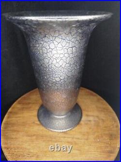 Art Déco Suisse Verrerie St-Prex Vase évasé verre argent craquelé 1930