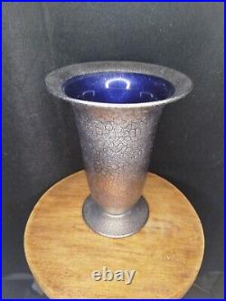 Art Déco Suisse Verrerie St-Prex Vase évasé verre argent craquelé 1930