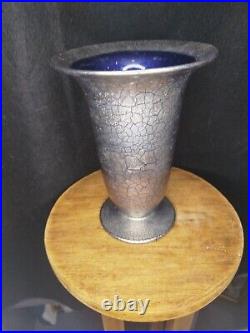 Art Déco Suisse Verrerie St-Prex Vase évasé verre argent craquelé 1930