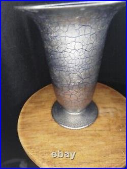 Art Déco Suisse Verrerie St-Prex Vase évasé verre argent craquelé 1930