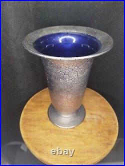 Art Déco Suisse Verrerie St-Prex Vase évasé verre argent craquelé 1930