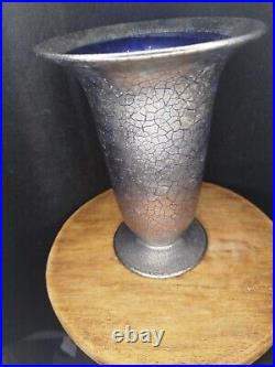 Art Déco Suisse Verrerie St-Prex Vase évasé verre argent craquelé 1930