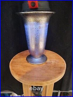 Art Déco Suisse Verrerie St-Prex Vase évasé verre argent craquelé 1930